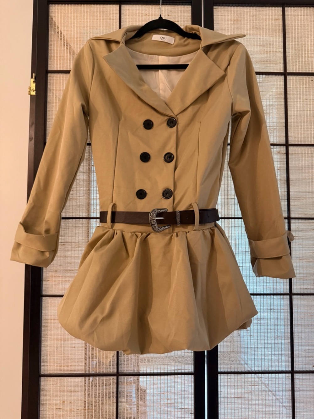 NEW Beige Double Breasted Belted Trench Mini Dress